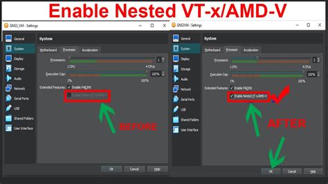 Активация виртуализации nested vt-x в настройках Virtualbox