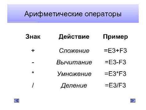 Арифметические операторы в формулах Excel