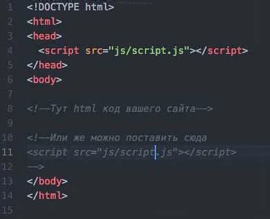 Варианты вставки JavaScript кода в HTML файл