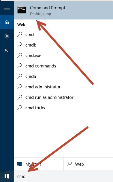 Введите "cmd" в поле поиска