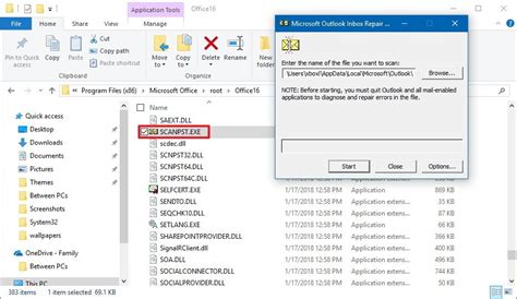 Восстановление удаленной папки с помощью утилиты Scanpst.exe