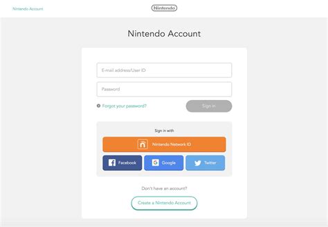 Вход в учетную запись Nintendo