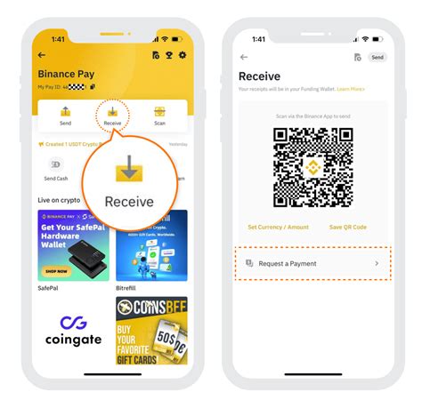 Выберите "Binance Pay" в меню