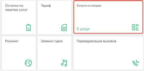 Выберите раздел "Услуги и опции"