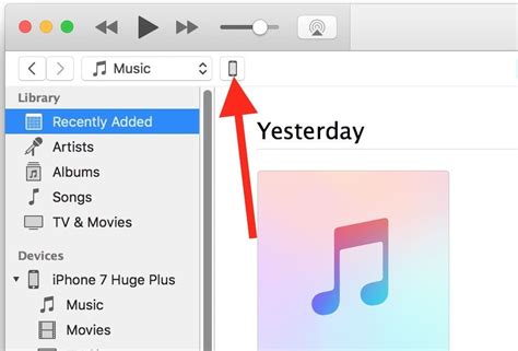 Выберите устройство в iTunes