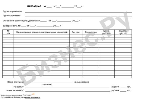 Выбор шаблона товарной накладной