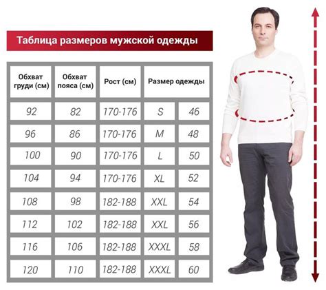 Где найти таблицу размеров одежды для мужчин