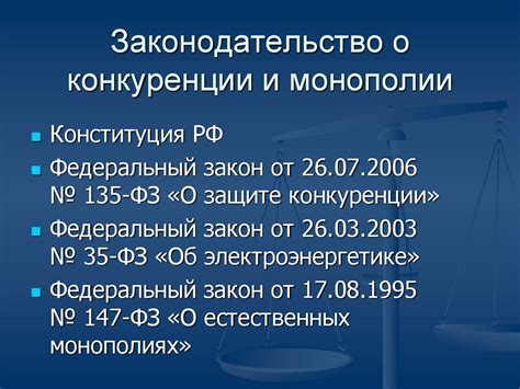 Законодательство и монополии