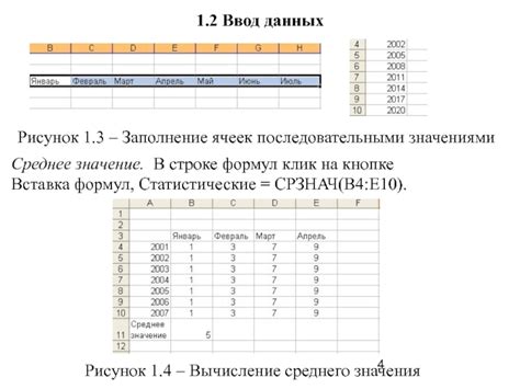 Заполнение ячеек и ввод данных