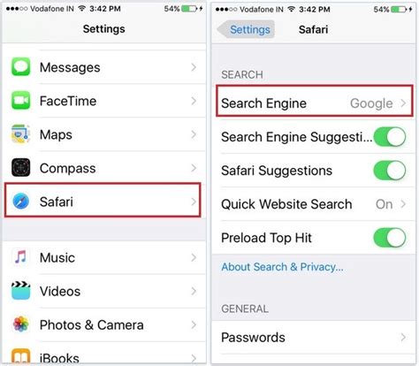 Изменение поискового движка по умолчанию в Safari на iPhone