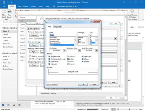 Изменение размера шрифта в панели навигации Outlook 2016