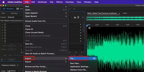 Импорт аудиофайла в Adobe Audition