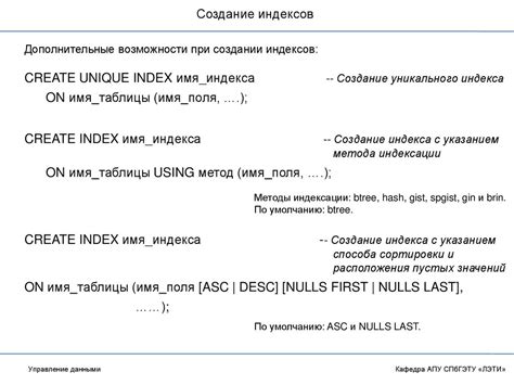 Индексы в СУБД PostgreSQL