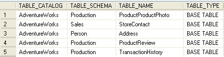 Использование команды INFORMATION_SCHEMA.TABLES