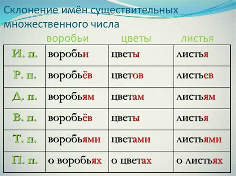 Использование разных окончаний в различных падежах