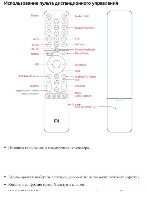 Использование функций пульта телевизора Xiaomi