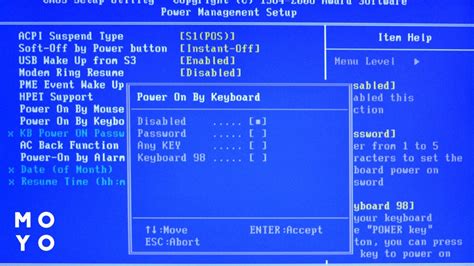 Использование BIOS для включения ПК с клавиатуры
