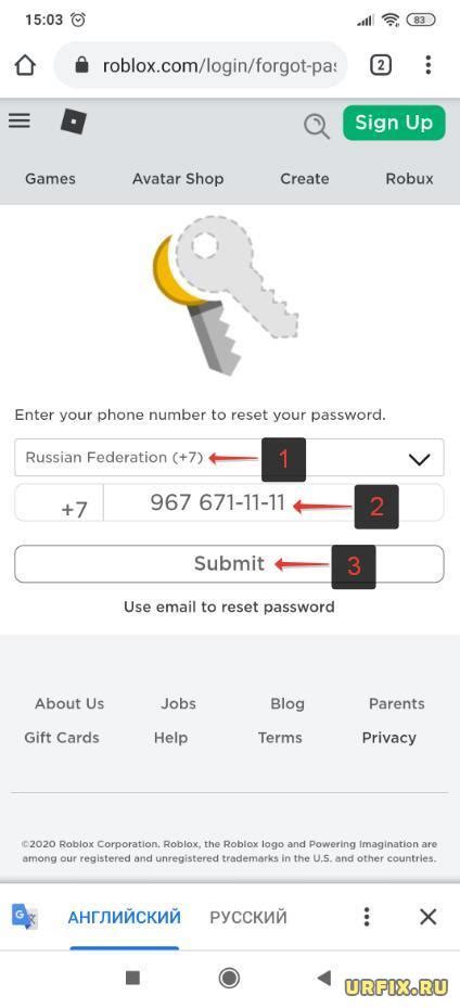 Как восстановить пароль в Роблокс