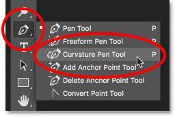 Как выбрать инструмент Перо кривизны в Photoshop