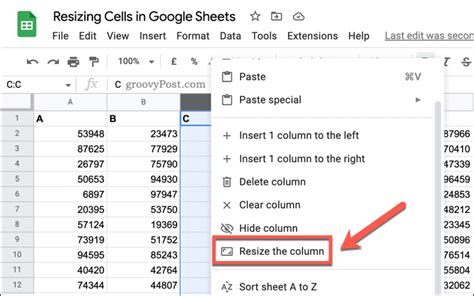 Как изменить размер ячеек в Google Sheets