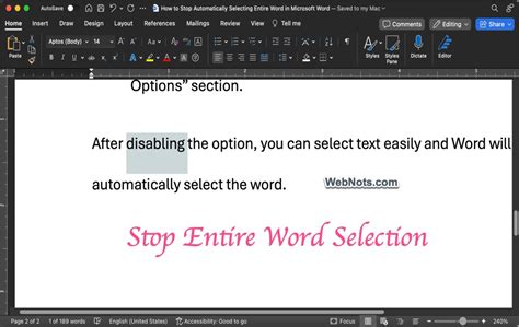 Как отключить выделение текста в Word на Mac