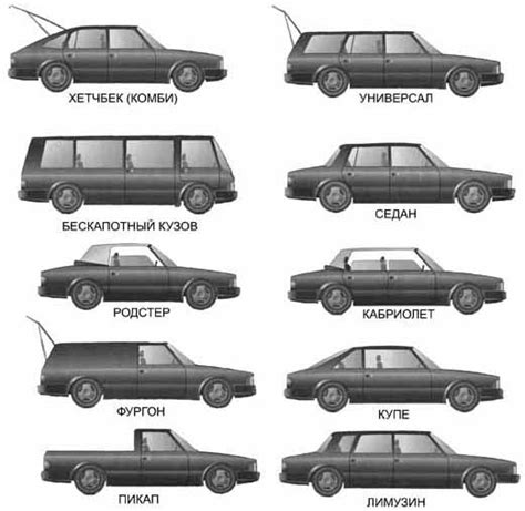 Максимальное количество мест в различных типах автомобилей