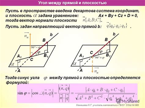 Метод нахождения косинуса через уравнение плоскости