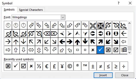 Метод с использованием символов Wingdings