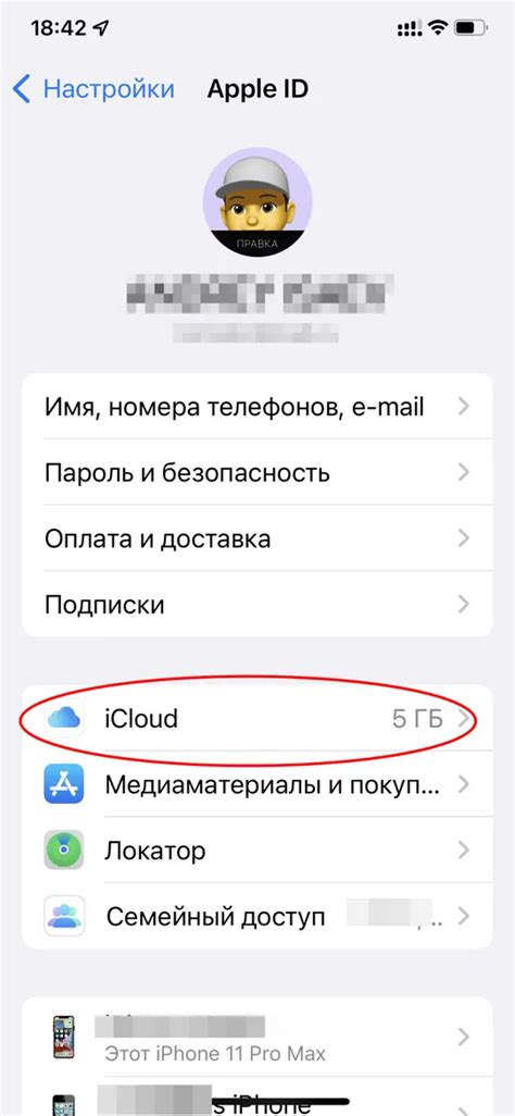 Нажмите на раздел "iCloud"