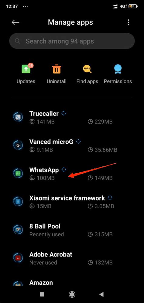 Найдите и нажмите на "WhatsApp"