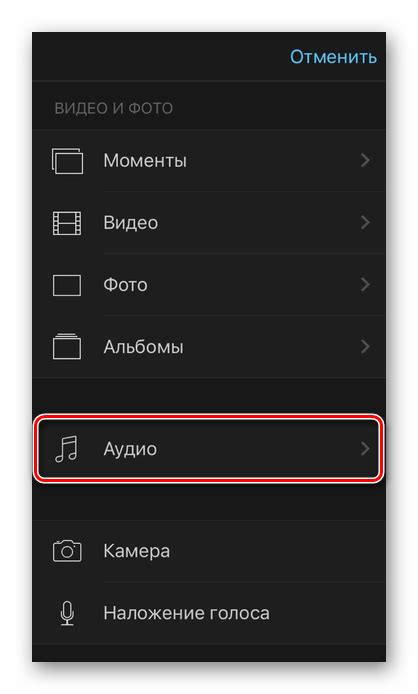 Найдите раздел "Аудио"