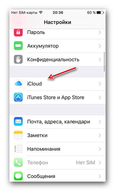 Найдите раздел "iCloud" в списке