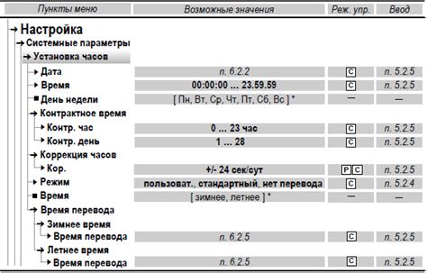 Настройка временных параметров