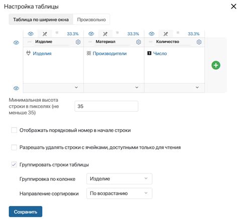 Настройка редактируемости таблицы