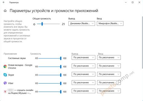 Настройка уровня громкости разных режимов звукового ввода