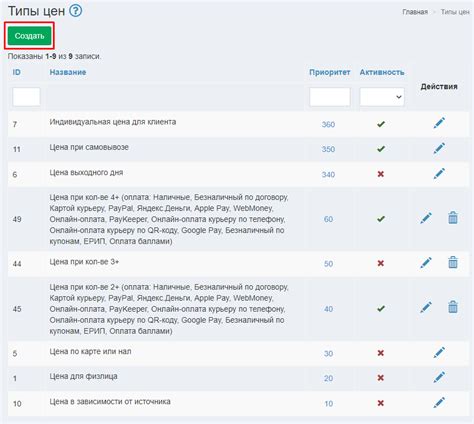 Настройка цен и количества предметов