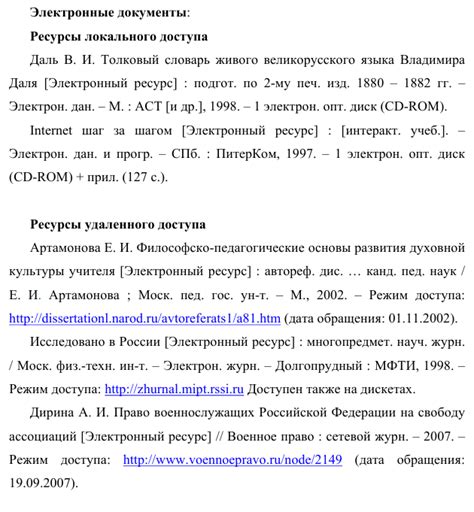 Образцы оформления списка литературы