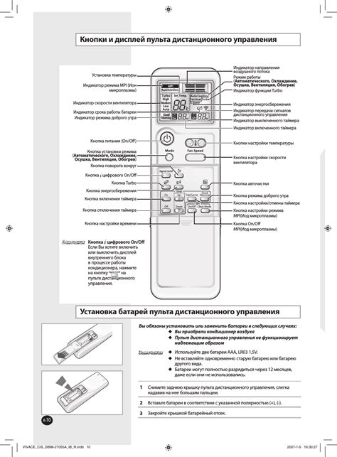 Описание пульта кондиционера Samsung