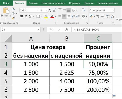 Описание способов наценки на товар в Excel в процентах