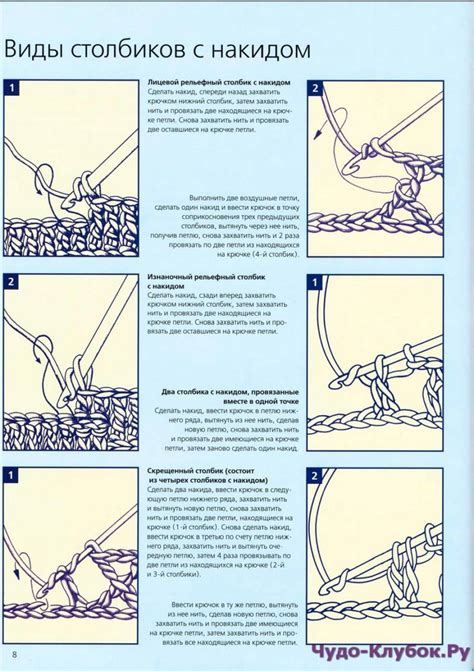 Описание техники вязания рельефного столбика с накидом крючком
