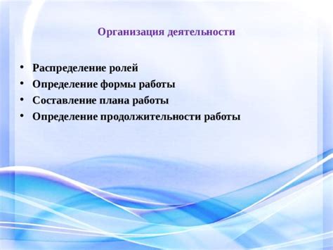 Определение стратегии проекта, распределение ролей, составление плана действий