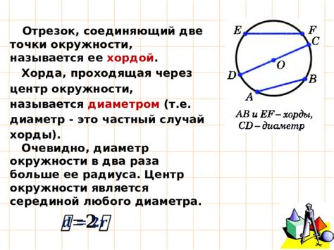 Определение хорды через диаметр окружности