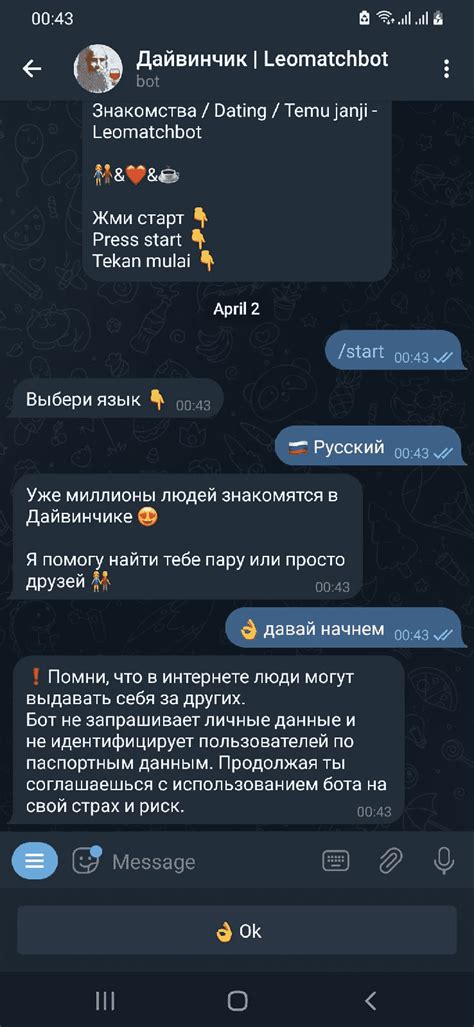 Определите работу бота "Дайвинчик" в Telegram самостоятельно