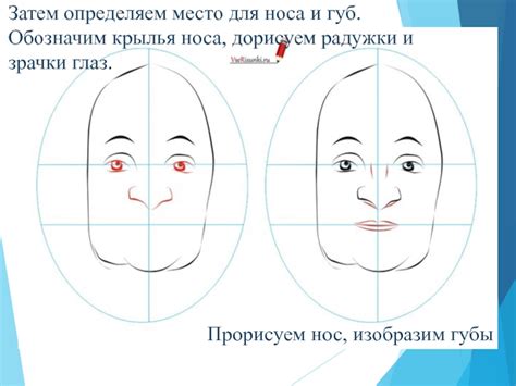 Определяем место для глаз, носа и рта