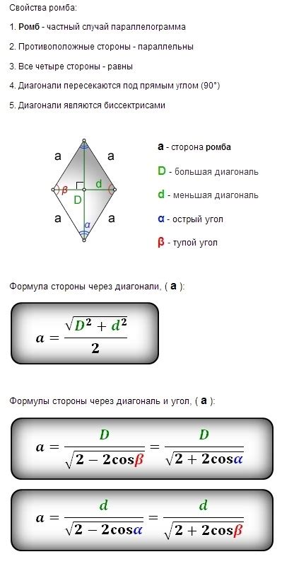 Основная формула для расчета периметра ромба