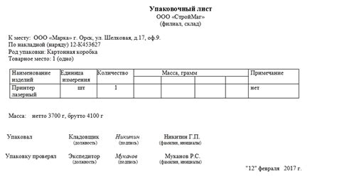 Основная цель упаковочного листа