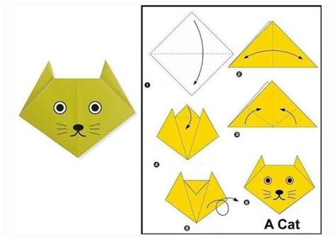 Основные шаги по сборке оригами кошки