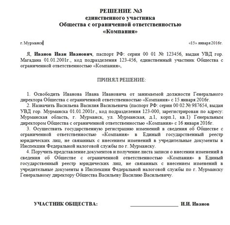 Особенности назначения генерального директора в ООО с единственным участником