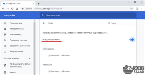 Открытие браузера и настройка включения Flash Player