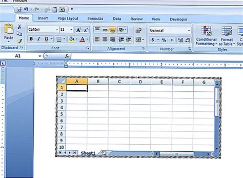 Открытие Excel в документе Word